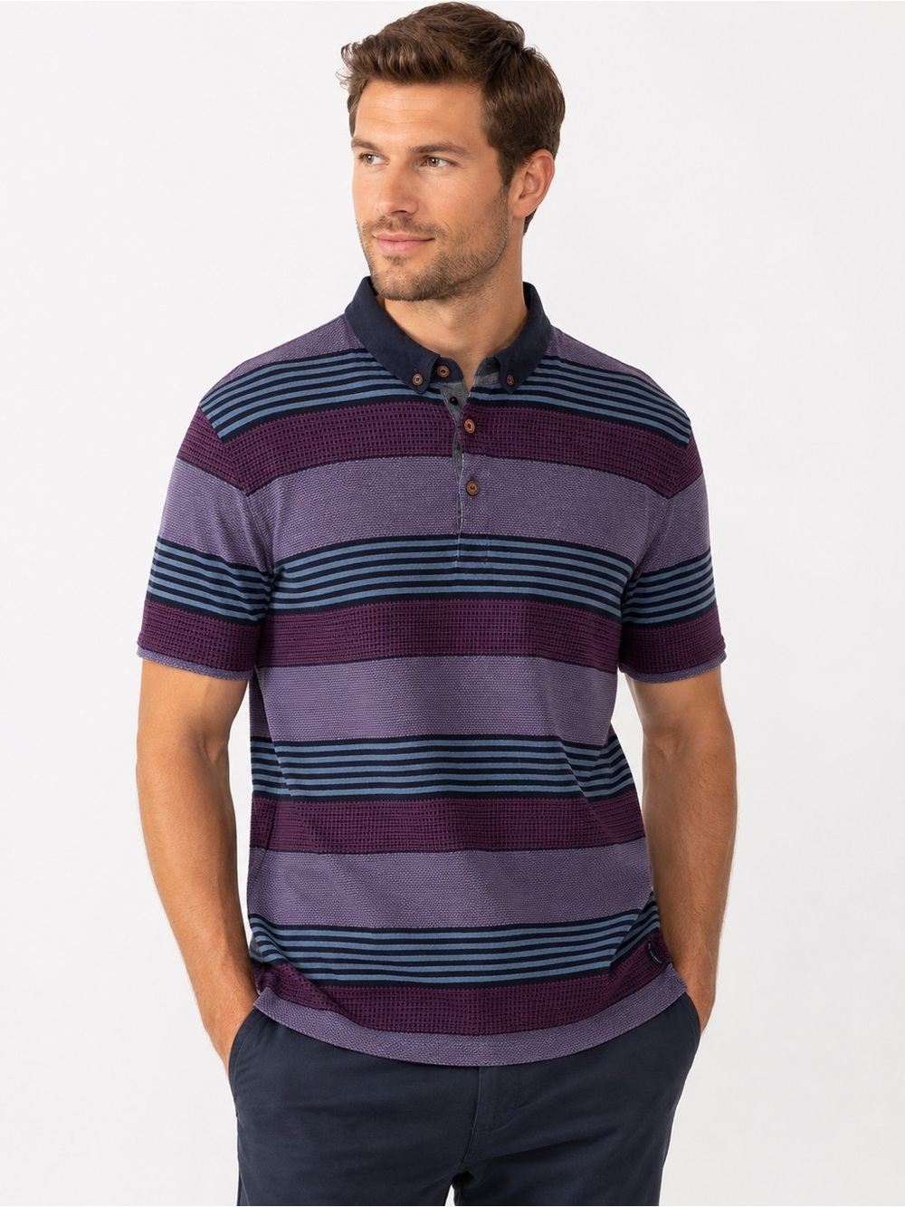 Ted Baker London Men’s Purple Blue Striped Polo Shirt Size 5 Large Cotton